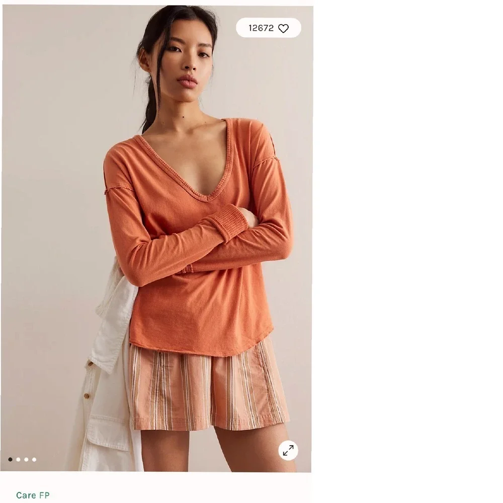 Free People Thermal Top Raw‎ Hem Long Sleeve Tunic Top Casual Comfy XS- 2 Tops - Picture 2 of 11